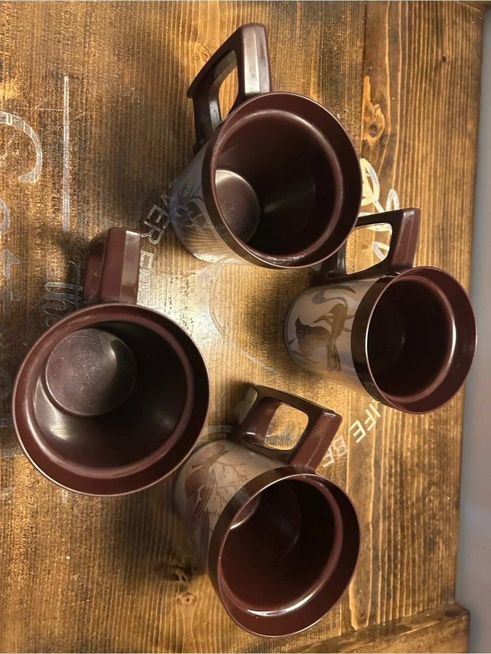 Vintage Flambeau Ducks & Geese Double Wall Mugs Set of 4